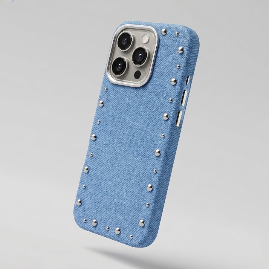 Funda Denim MagBattery para iPhone 14 Pro — vista trasera con cierre magnético
